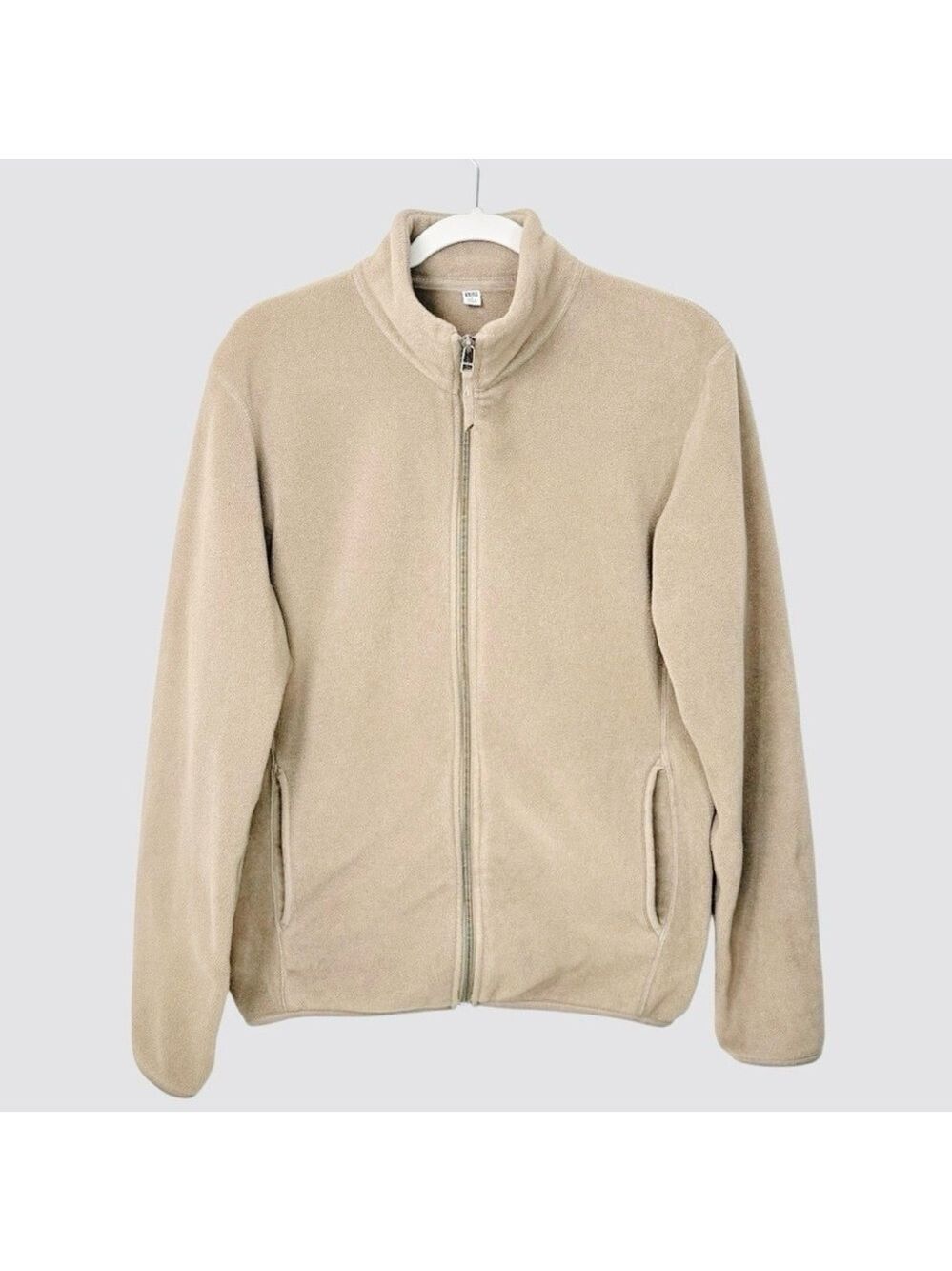 Uniqlo Sherpa Fleece Jacket Beige Full Zip 2010s Gorpcore Granola Grandpa Sleaze